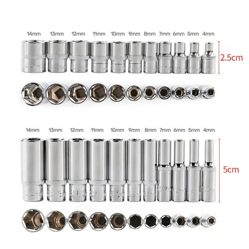 11pcs High quality 1/4 Socket Set AdapterLong Sockets 4-14mm Deep Socket Tool Heads Torque Spanner Ratchet Socket Wrench