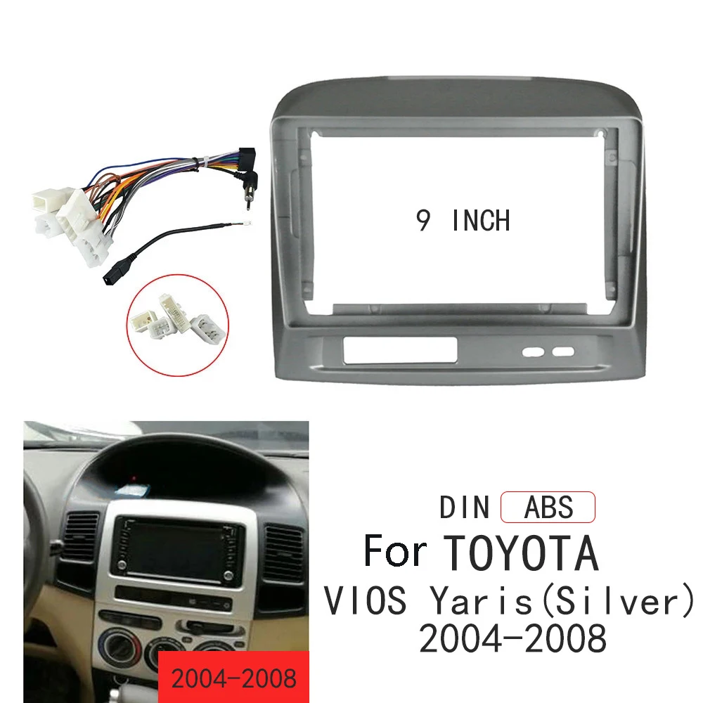 

Автомобильная радиоустановка 9 "2 Din для Toyota Vios/Yaris 2004-2008, стерео панель, монтажная панель, лицевая панель, держатель центральной консоли + жгут проводов