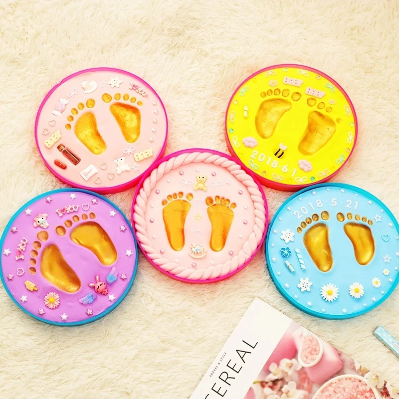 Baby footprint baby gift Baby Care Air Drying Soft Clay DIY Babies hand foot Imprint Kit Casting Toys print pad Newborn souvenir