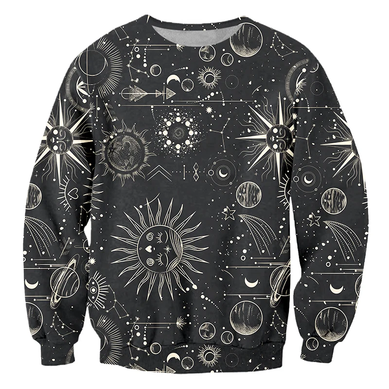 

LCFA Brand New Streetwear Sublimate Custom Long Sleeve Cosmic Sun T Shirt 3D Printing Sweatshirt Design Dropshipping Starry Sky