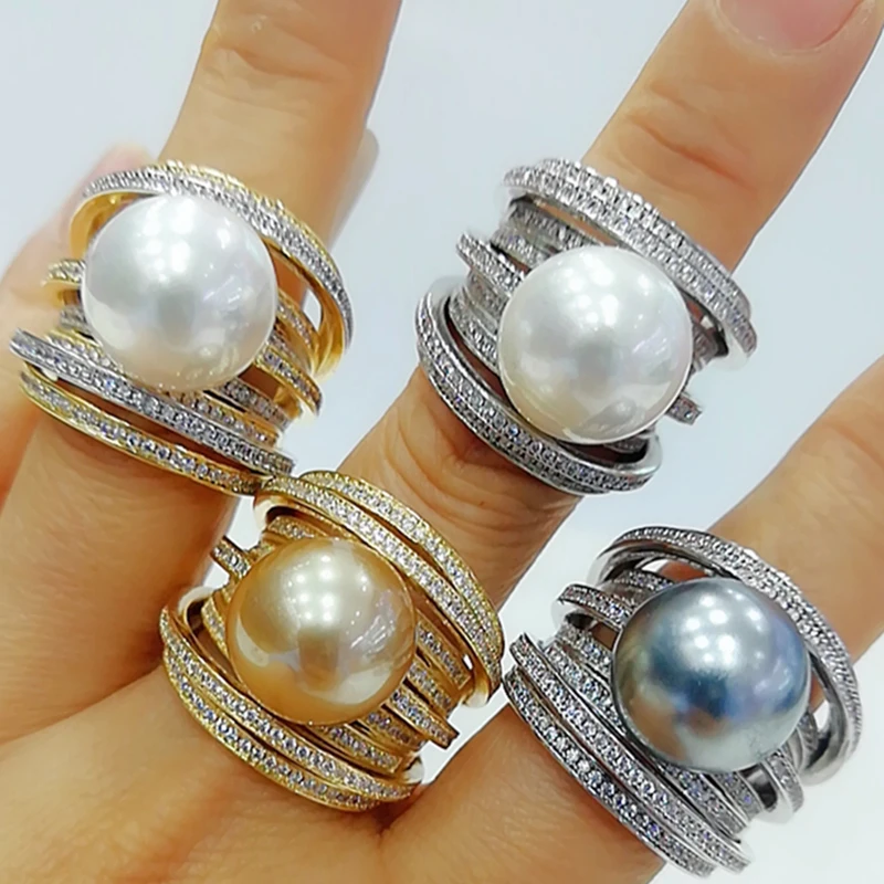 Bride Talk Trendy Pearl Ring Twist Line AAA Cubic Zirconia Fashion Bridal Wedding Rings Super Quality Women Jewelry Accessories