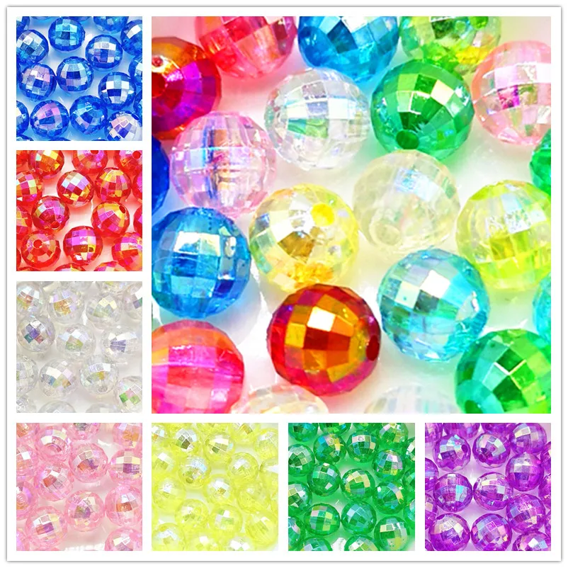 6/810mm Transparent Electroplated Beads AB Color Facet Acrylic  Loose Spacer  for Jewelry Making DIY Bracelet #RoLi