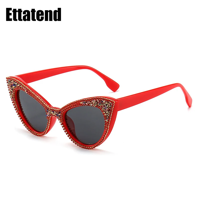 Fashion Designer Cat Eye Sunglasses Women Luxury Rhinestone Sun Glasses Glitter Diamond Eyeglasses Brand Shades for Female Uv400