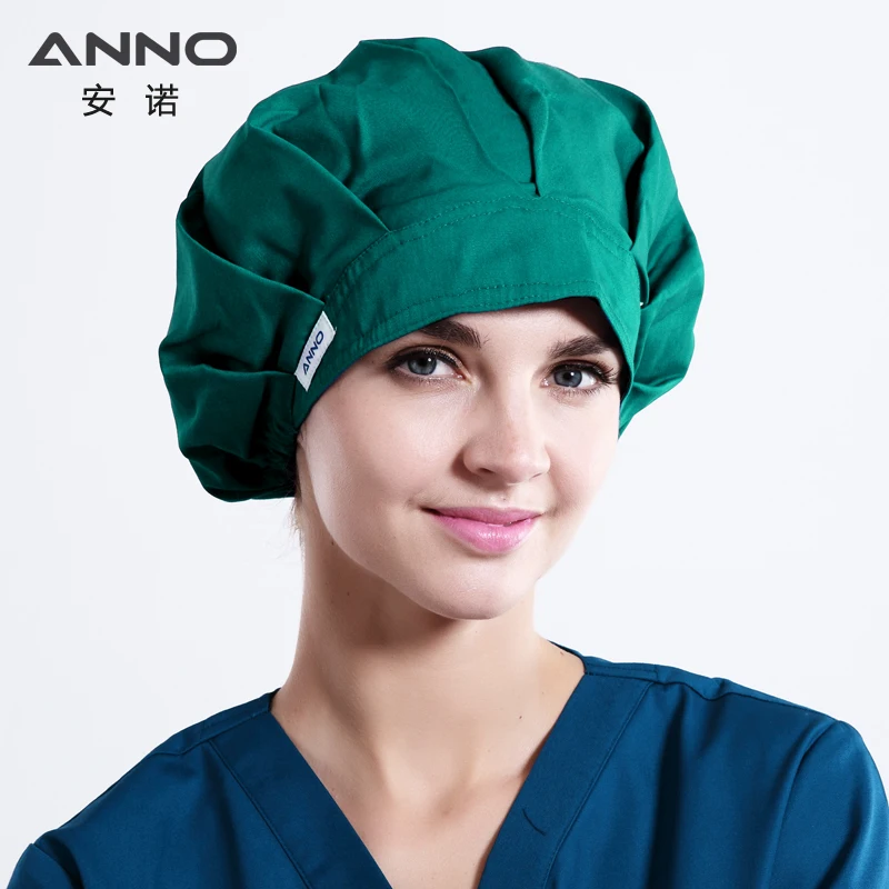 ANNO Solid Color Scrubs Caps Women Hospital Doctor Nurse Work Hats Bouffant Nursing Cap with Sweatband Long Hair Head Dress