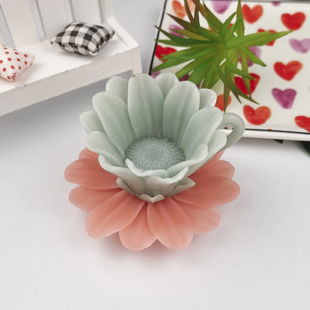 PRZY Mould Silicone Flowers Cup Daisy Rose Peony Soap Molds Fondant Soap Molds Handmade Mold Clay Resin Candle Mould