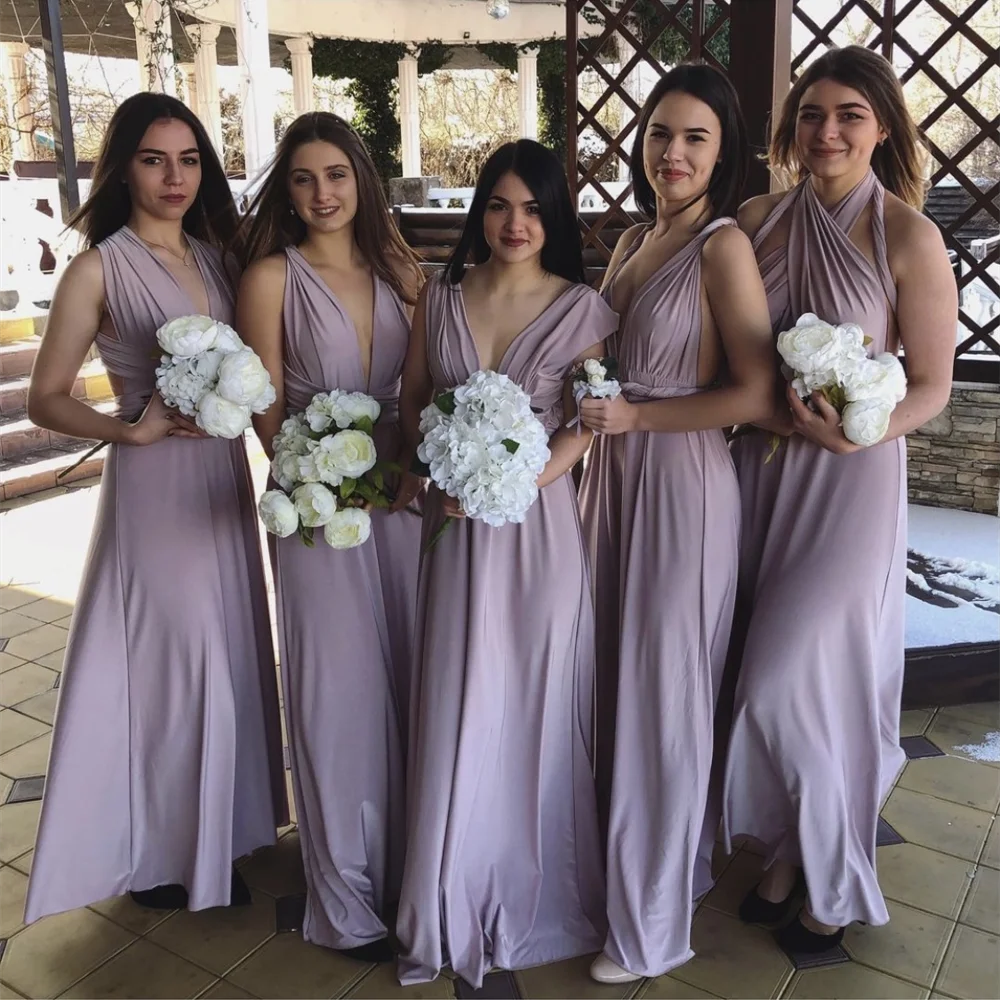 

Violet Elegant Formal Wedding Bridesmaid Dress Deep V-Neck Pleat Floor Length Long Evening Party Robe Gown Tailor-Made New