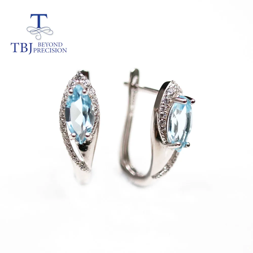 TBJ,Natural Brazil sky blue topaz clasp earring mq 5*10mm 2.2ct natural amethyst fine jewelry for women 925 sterling silver