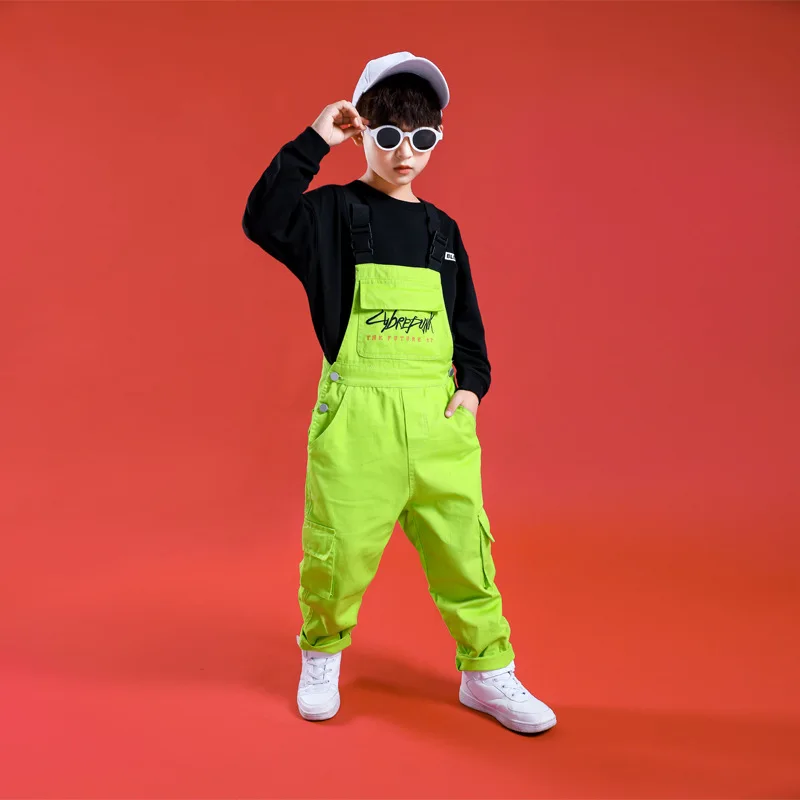 Kid's Hip Hop Roupas, Preto, Branco Moletom, Camiseta, Tops, Loose Bib Pants, Meninas, Meninos, Trajes de dança Jazz, Streetwear Roupas