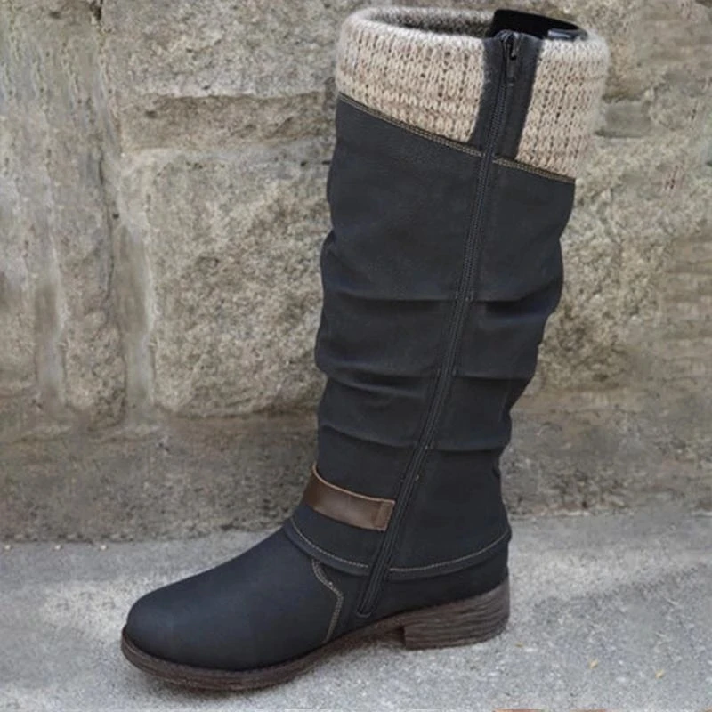 Botas largas de tacón cuadrado para Mujer, zapatos de moto con cremallera, talla grande, invierno, WSH3791