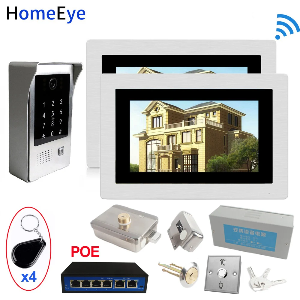 SIP Wifi Video Door Phone Video Doorbell Intercom Access Control System+Electronic Lock+Power Control Box+Open Switch+POE Switch