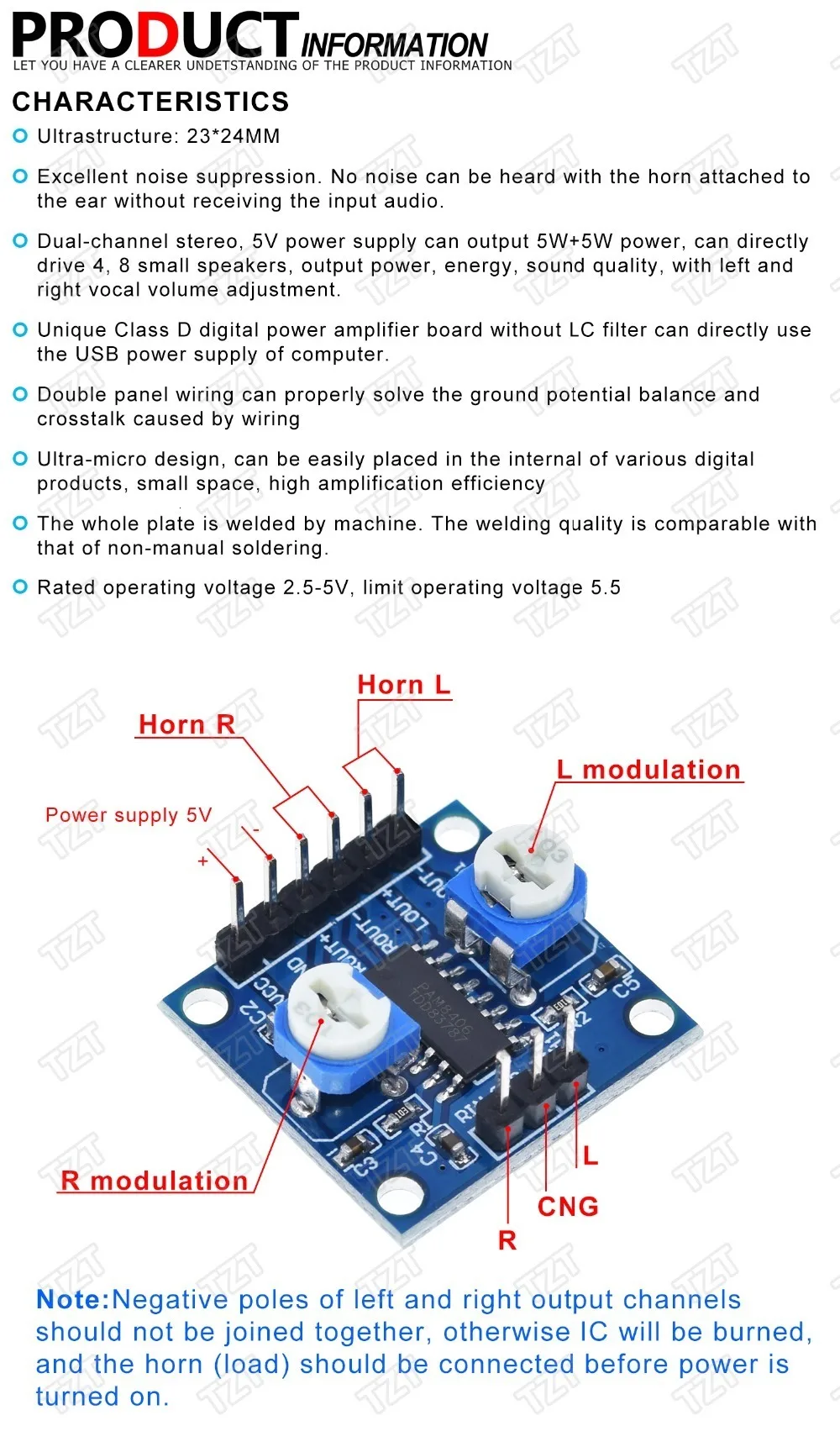 TZT 1/3/5PCS PAM8406 Digitaler Verstärker-Board mit Lautstärkepotentiometer 5Wx2 Stereo M70 – Detail 1