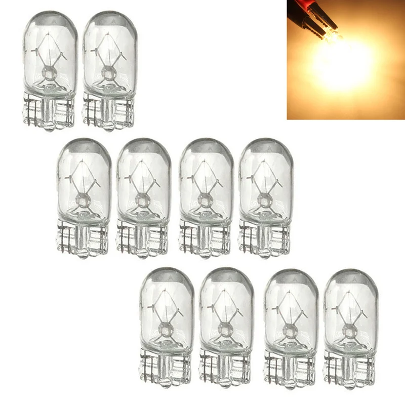 10 Pcs DC 12V T10 501 194 Car Halogen Bulb Interior Signal Light Side Marker Light Yellow Glass Bulb Car Acessories 3w