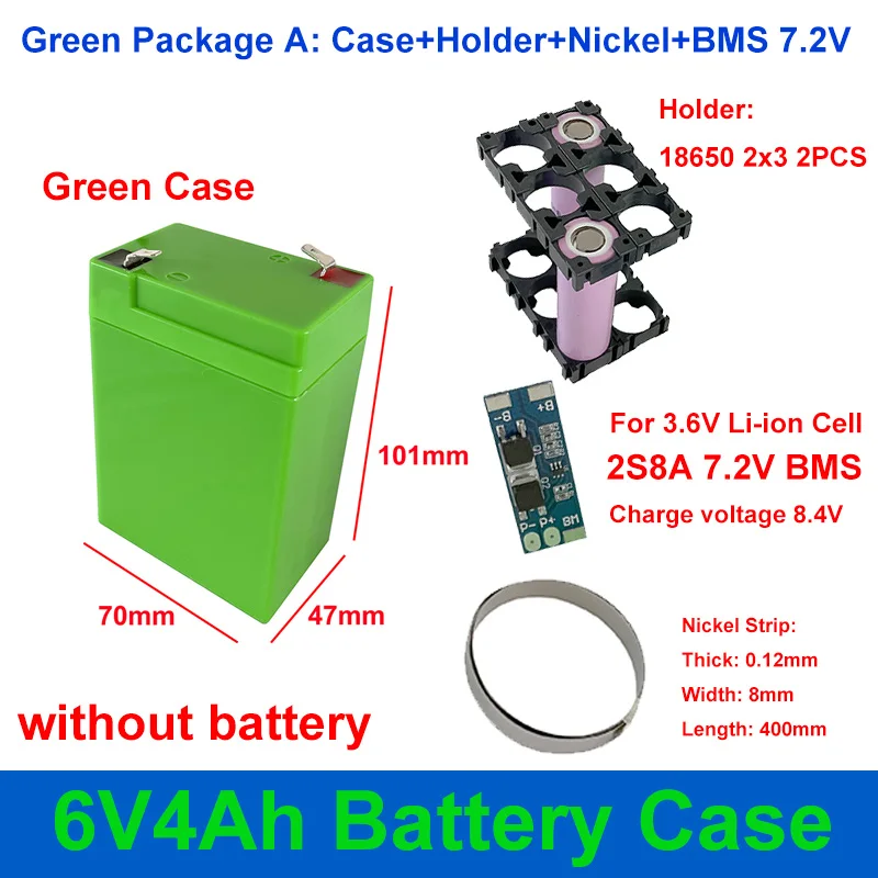 6v 4Ahバッテリーケース6V4Ah空ボックスバッテリなし18650 2 × 3ホルダー2S8A bms 6v 6.4v 7.2v 6Ah diy 2S3P 6個18650細胞