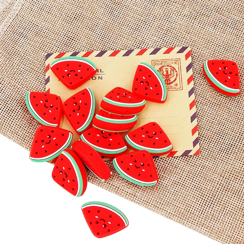 

Chenkai 10PCS Food Grade Watermelon Shape Silicone Beads DIY Baby Pacifier Nursing Teething Necklace Sensory Accessories Toys