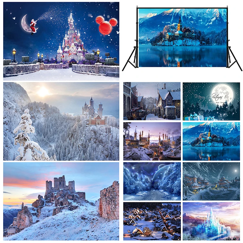 Christmas Backdrop Non-woven Snow Scene Castle  Photography Background for Photo Studio Photophone Home decoration