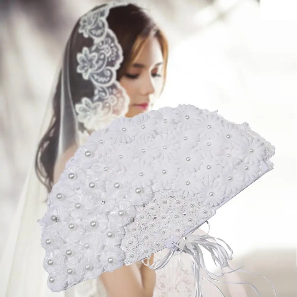 Elegant Bride Handheld Fans Wedding Feather Fan Non-Folding Fan With Lace Rose Art Craft Photo Shooting Props Wedding Decoration