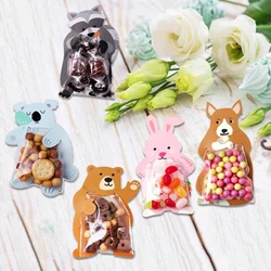 10 pçs selva animal saco de doces decorações da festa de aniversário crianças safari festa de plástico biscoitos sacos para convidados chá de fraldas menino favores