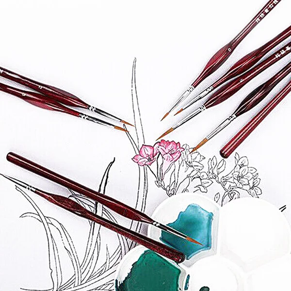 9pcs/set Fine Hand Painted Thin Hook Line Pen Sable Hair Paint Brush Gouache Watercolor Oil Painting Pen For Artist Accessories