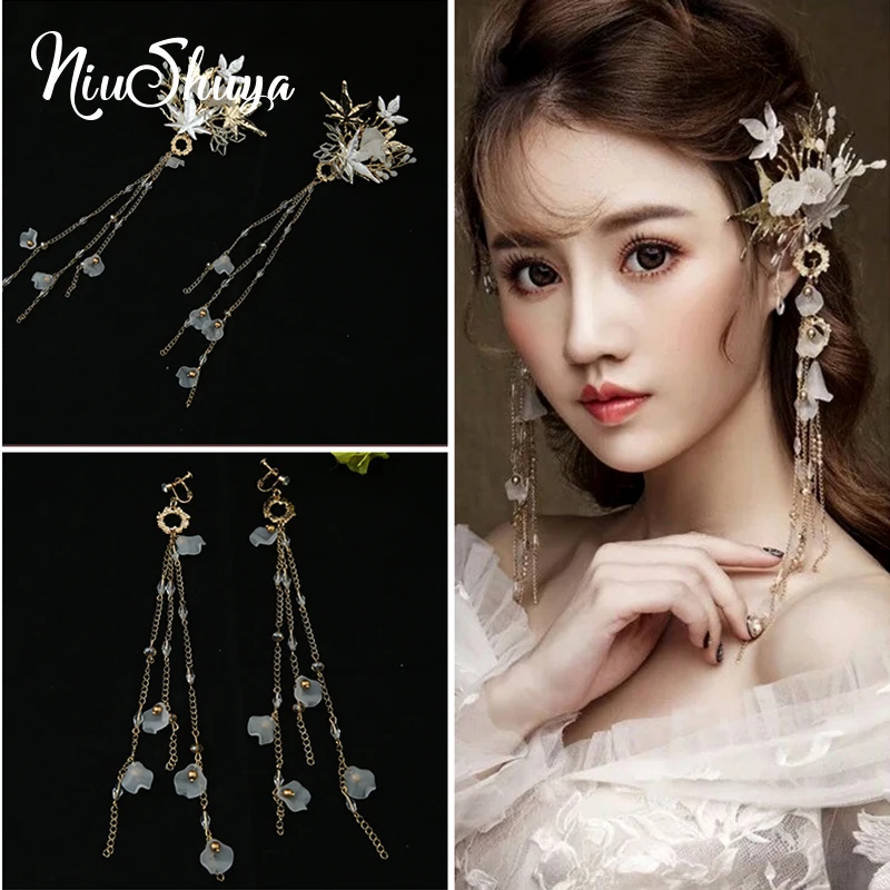 

NiuShuya Classical Leaves Hairpin Hanfu Hair Clip Hair Accessories Headdress Long Tassel Cosplay Handmade Hair Ornaments