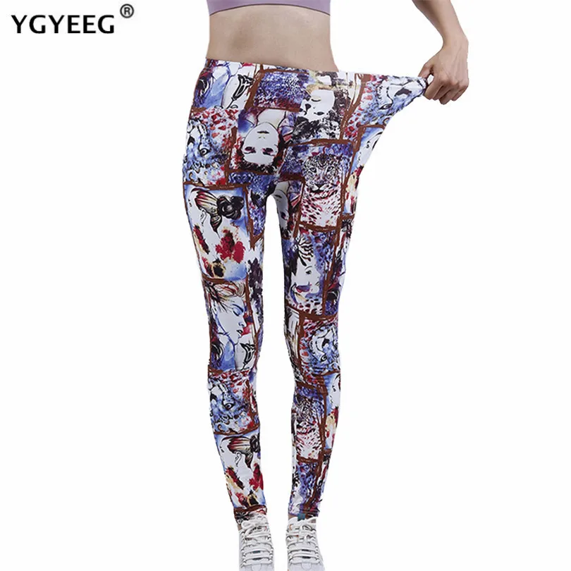 

YGYEEG Fitness Leggings Push Up Gym Womens Clothing High Waist Graffiti Face Sexy Workout Pants Female Ankle Knee Elastic Bottom