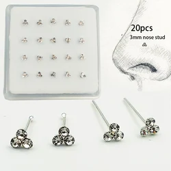 925 Sterling Silver nose stud Clear crystal Nose bone body piercing jewelry 20pcs/pack