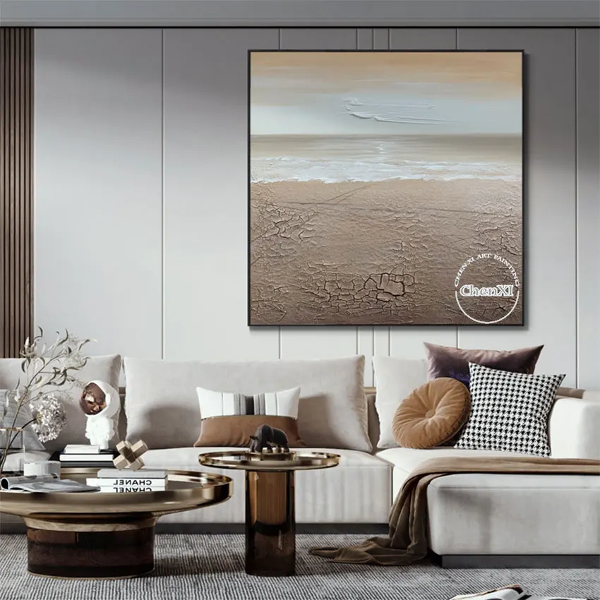 

Frameless Oil Painting on Canvas, The Parched Land and the Choppy Sea, Handpainted, Large Wall Art, Office Decoration