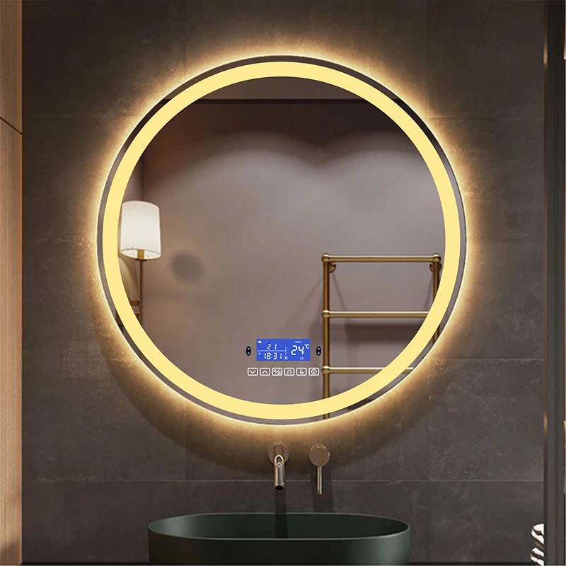 

Round LED Smart Wall Mounted Bathroom Mirror With Body Induction Anti-Fog Bluetooth Function Bath Makeup Vanity Mirror