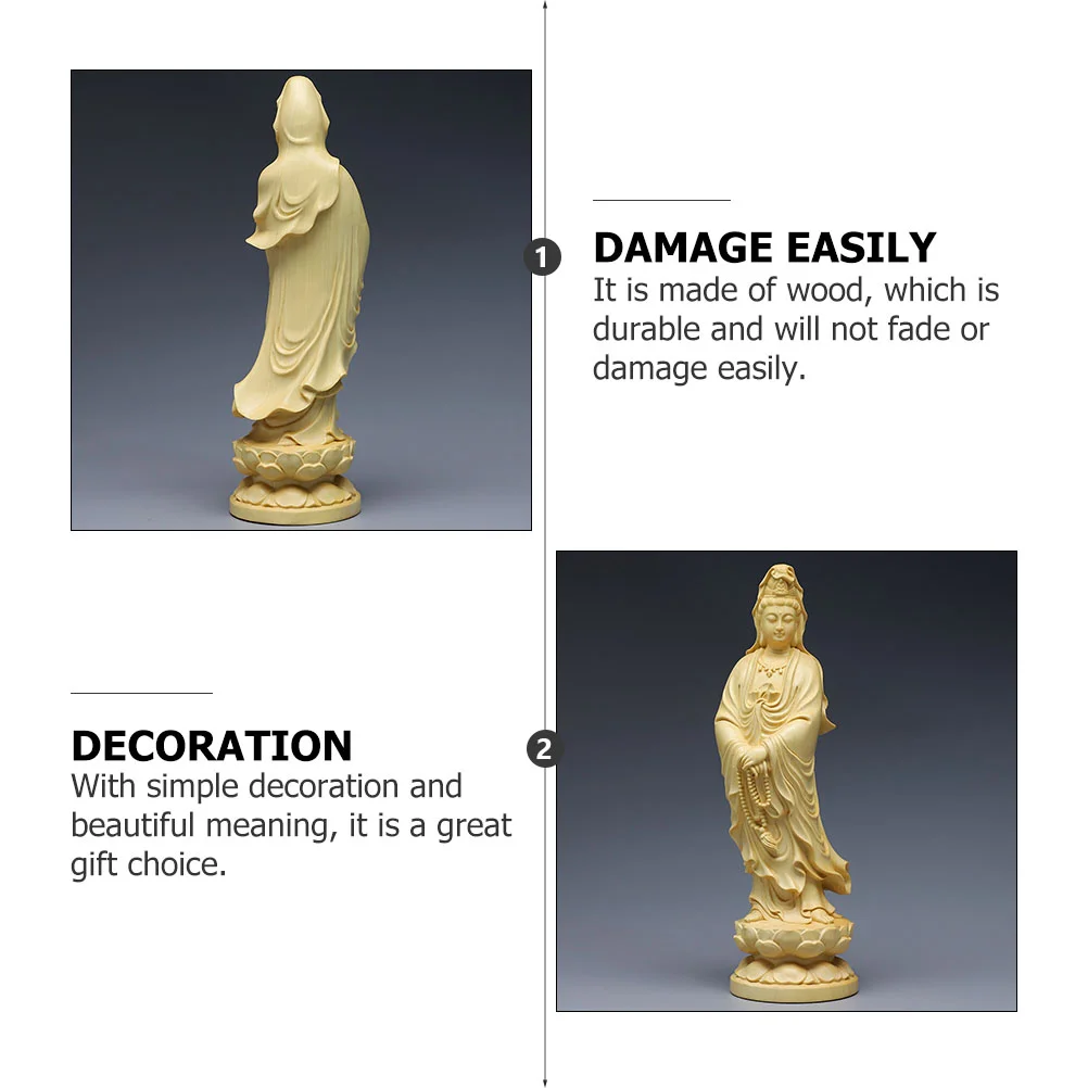 Statue Guanyin Figurine Goddess Sculpture Kuan Quan Buddhism Wooden Mercy Kwan Decoration Shui Feng Wood Statues Compassion