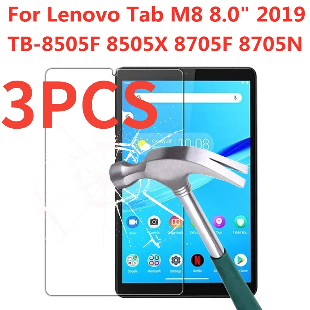 3PCS HD Tempered Glass For Lenovo Tab M8 2019 8.0 Inch Screen Protector TB-8505F 8505X 8705F 8705N Anti Scratch Protective Film