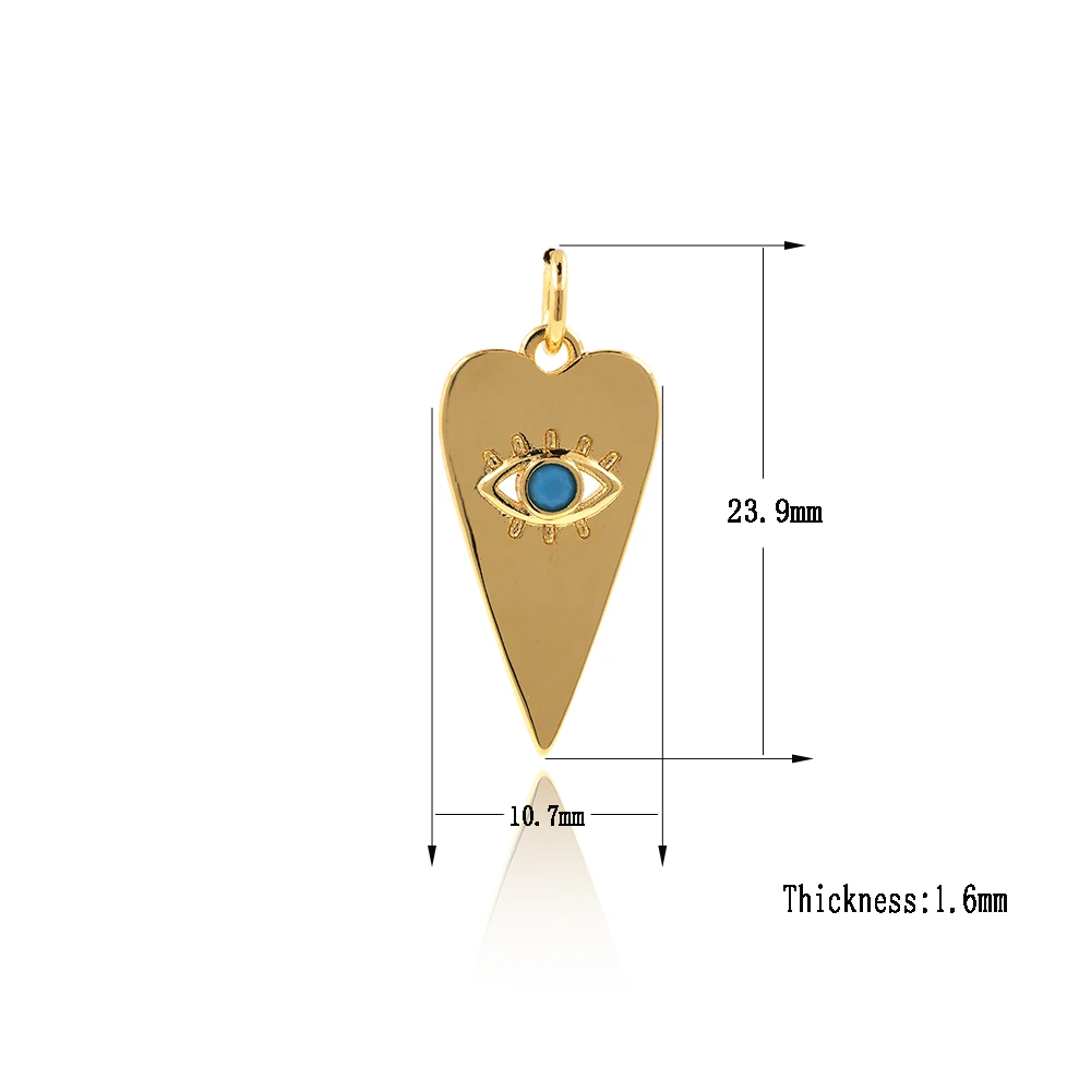 Heart-Shaped Evil Eye Pendant Necklace Charm Brass Zircon Eyes DIY Bracelet Earring Accessories