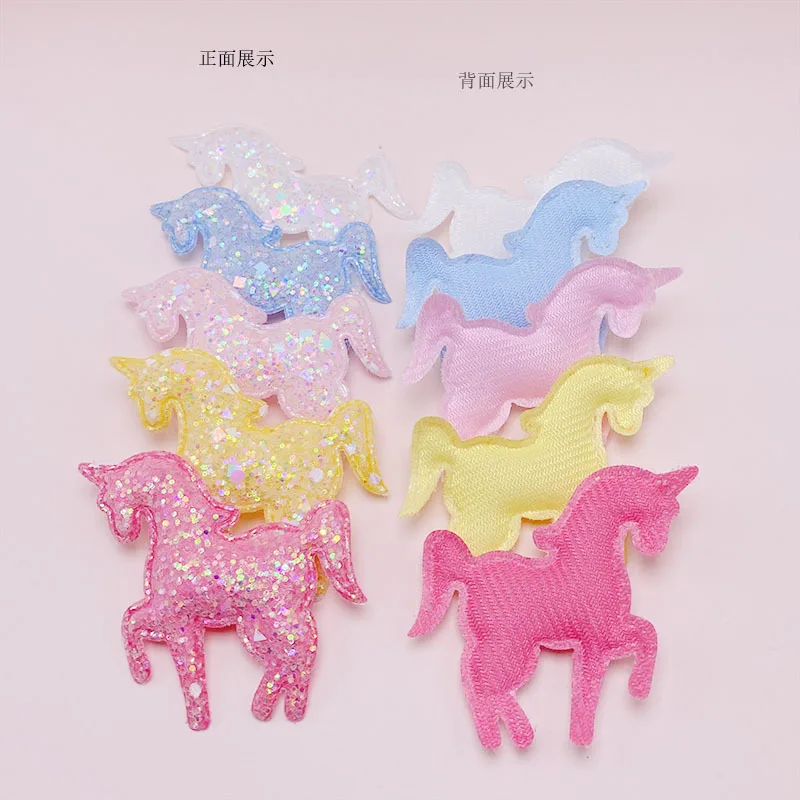 Unicorn Padded Appliques for DIY, Handmade Children Hair Clip Accessories, Shiny and Colorful Patches, 6*5.5cm, 30 PCs/Lot