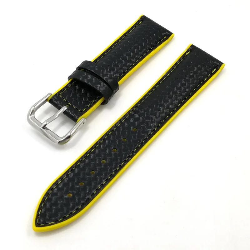 18mm 20mm 22mm Silicone Strap Carbon Fiber Leather Sweat proof Rubber Replacement Bracelet Band Men Watch Accessories Orange