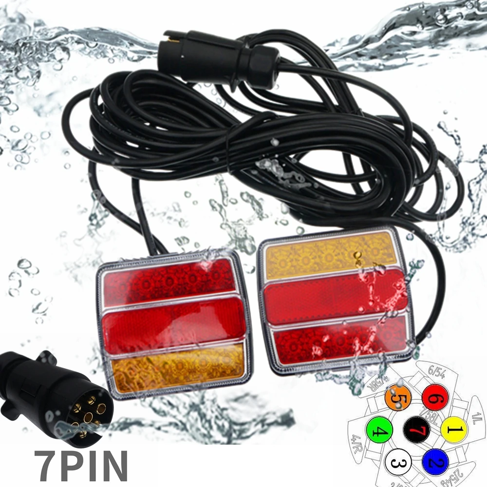 Set 12V 25LED Truck Trailer Tail Towing Turn Signal Light Rear Indicator Brake Reflector Number Plate Lamp 10m cable waterproof