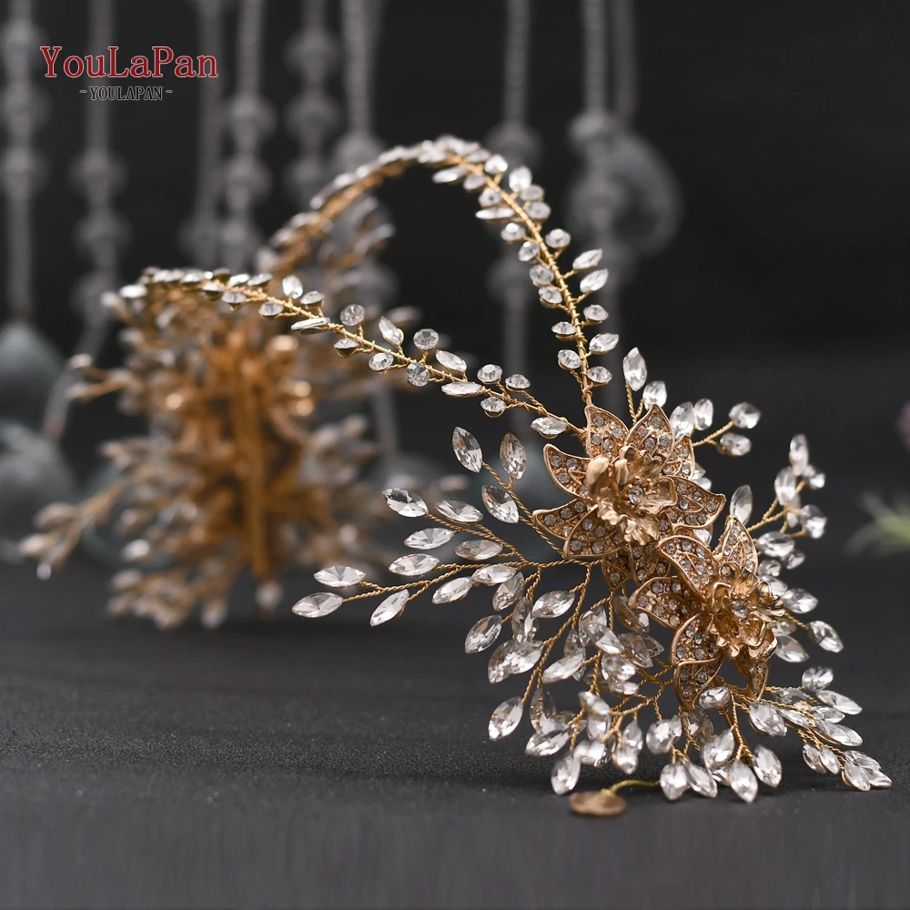 

YouLaPan Handmade Rhinestones Wedding Headband Floral Headpiece Wedding Bridal Hair Accessories Bridal Headpiece HP284