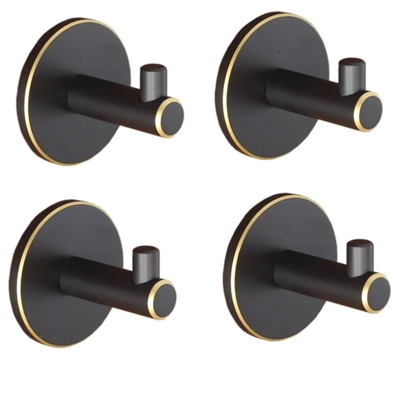 4PCS Solid Brass Brushed Gold Coat Hook Nordic Simple Clothes Hook Wall Hook For Kitchen, Bathroom, Living Room Black Robe Hook