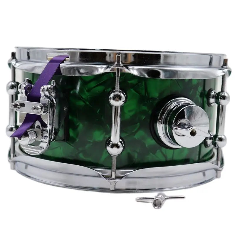 10 Inch Diameter 5 Inch Depth Snare Drum Celluloid Drum Body Shell Green Grossy with 6 Holes Drum Hoop with Drum Spanner Screw