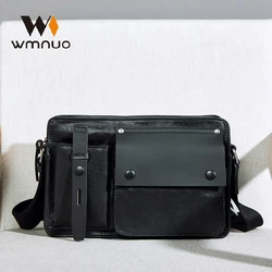 Wmnuo Crossbody Messenger Bag Men Casual Real Leather Cowhide Shoulder Bag Male Multi Function Pocket Travel Phone Ipad Pouch