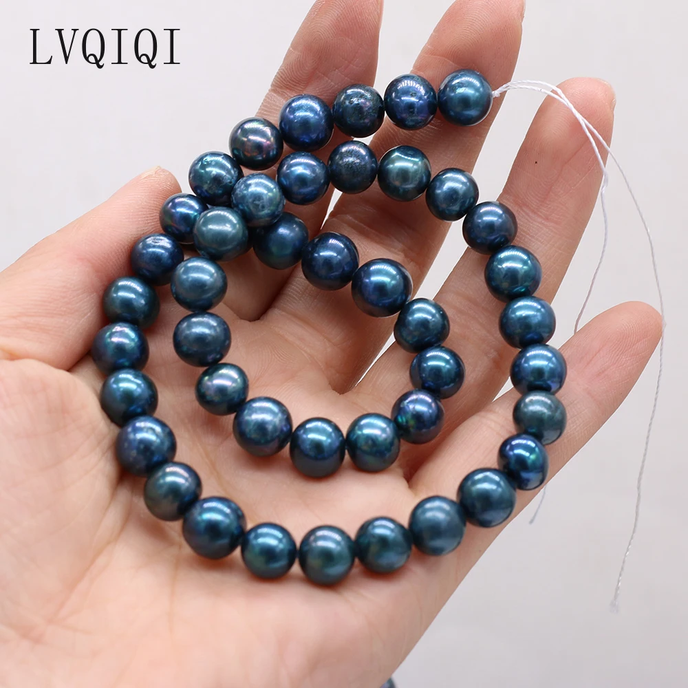 Fine Natural Freshwater 100% Pearl Beads Black Blue Round Loose Pearls For DIY Charm Bracelet Necklace Jewelry Accessorie Making