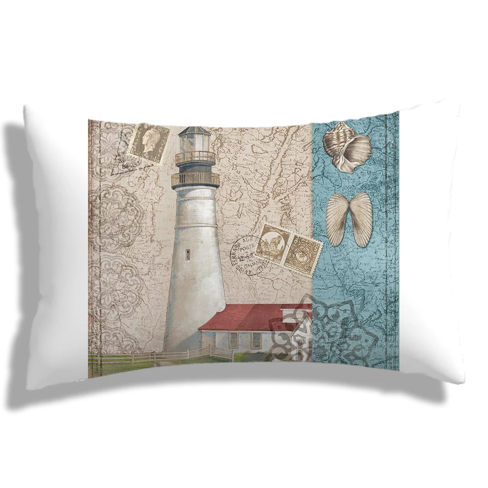 Sea lighthouse with shells Plush pillowcase, sofa cushion cover for home improvement, home decoration pillowcase 40x40 60x60