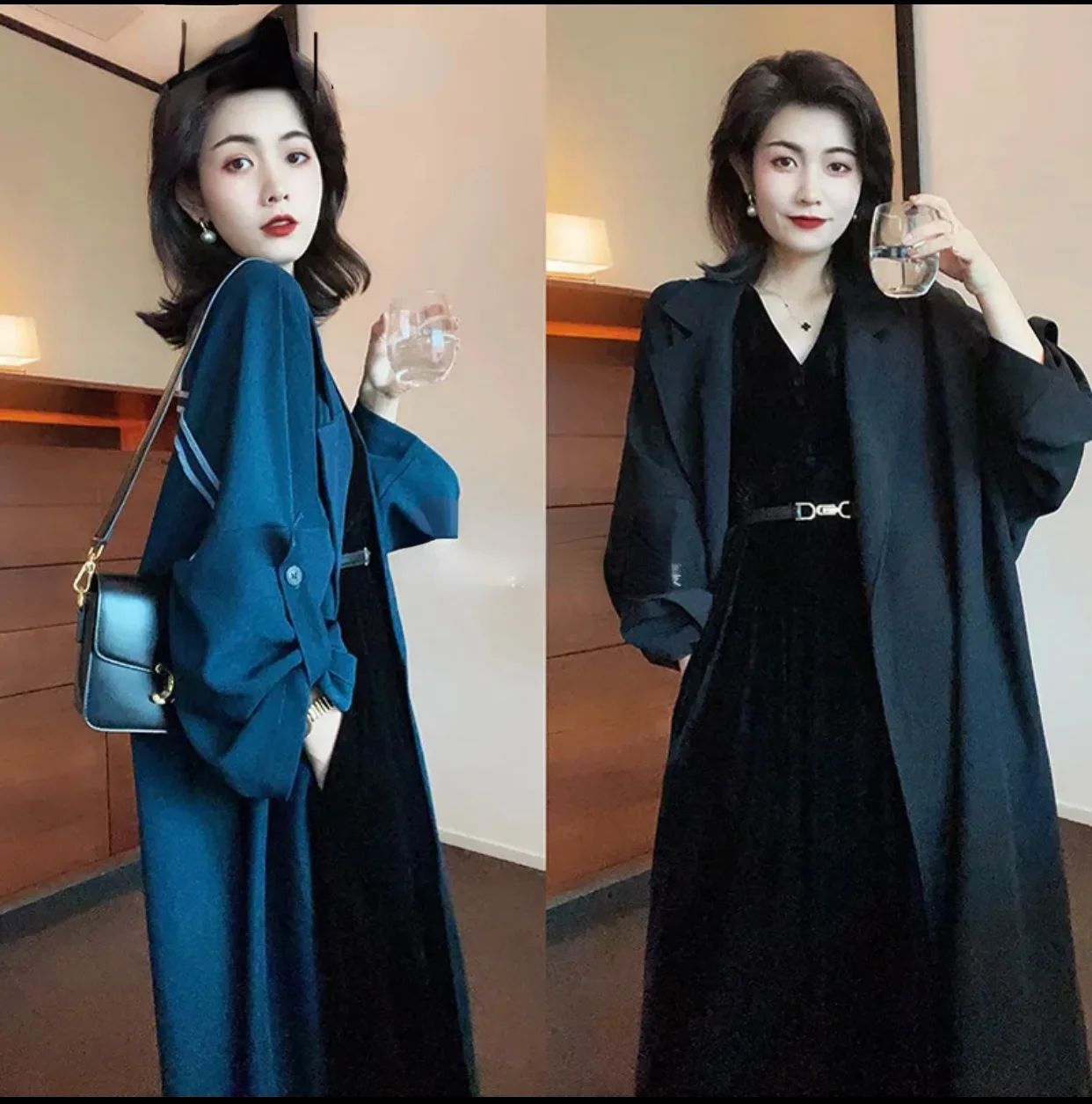 2021 Spring Autumn 2 Piece Suit Long Sleeve Coat Women Dresses Female Girls Dress Suits Robe Femme Vestido 2 Piece Set