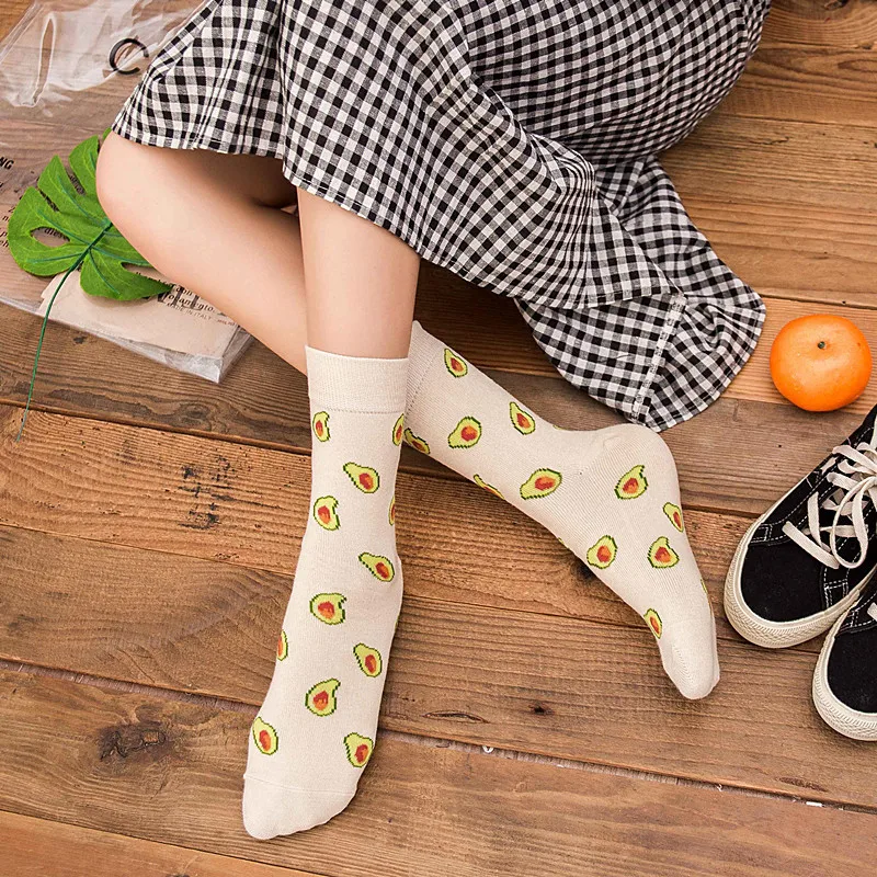 Avocado French Fries Eggs Interesting Color Combination Cotton In-tube Trendy Socks Korea Harajuku Women's Socks