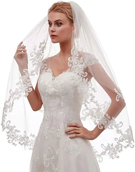 New Style Fresh Looking Women's Short 2 Tier Lace Wedding Bridal Veil With Comb