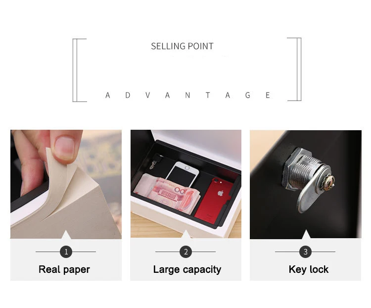 Security Book Safes Key Lock Hidden Secret Storage Box Steel Classic Book Style Combination Lock Safety Box Piggy Bank Kid Gift