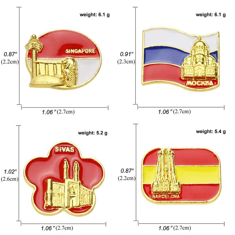 Brooches New national flag building brooches Russian and Spanish flag cartoon brooches Bag decoration badges