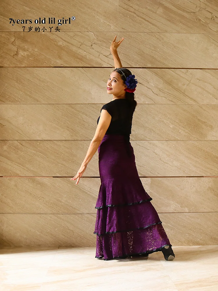 Tanzkleid Original Spanisches Flamenco-Tanzkleid Norwegische Hanfspitze 4-lagige Volants DDT06