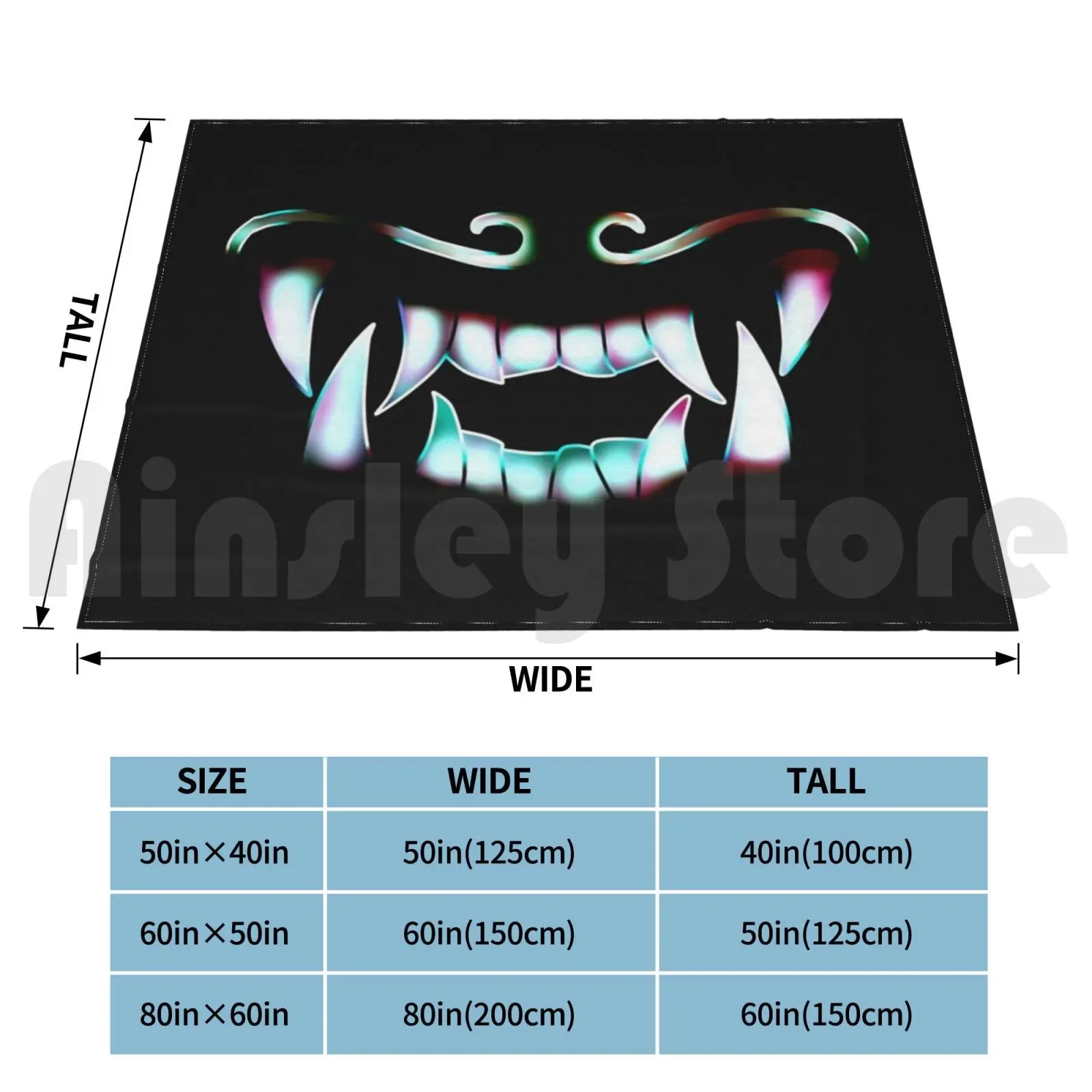 Oni Demons Mouth Blanket Fashion Custom Oni Demon Japan Korea Teeth Sharp Mouth Blue Pink Bone Black Kda