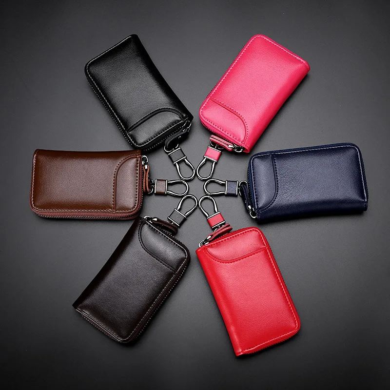 Genuine Leather Keychain Holder Fashion Multifunction Keys Organizer Wallet Men Car Key Case Ladies Smart Housekeeper Keys Pouch