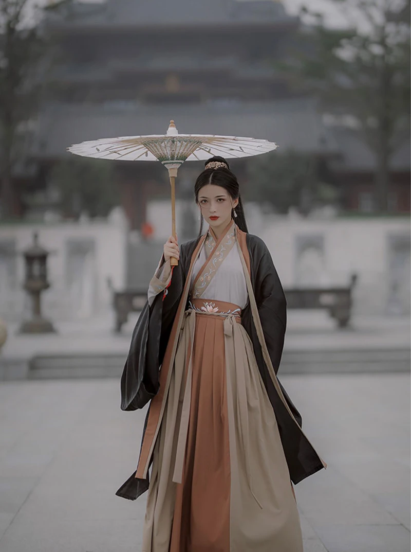 Ancient Chinese Hanfu Women Carnival Cosplay Costume Photography Party Dress Hanfu Black Brown Sets For Women Plus Size