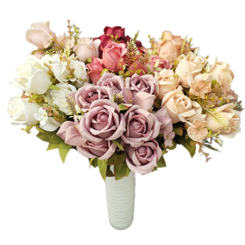 

1 Bouquet 11 Heads Artificial Roses Bouquet Simulation Silk Peony Fake Flower Retro Hydrangea Living Room Home Garden Wedding