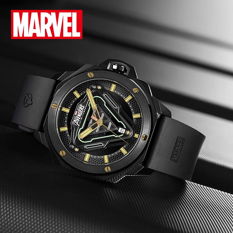 Disney Official Marvel Iron Men Stainless Steel Quartz Casual Wristwatches Energy Reactor Coated Glass 50M Waterproof New Clcok